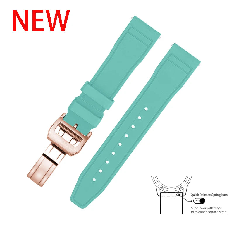 20mm 21mm 22mm Premium FKM Fluoro Rubber Watch Straps FPM Butterfly Buckle Quick Release Watch Bands for I-WC Watch Bands