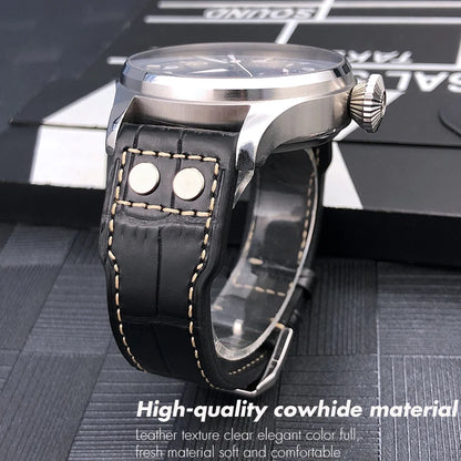 Bracelet de montre riveté en cuir véritable de vache, 20mm 21mm 22mm, pour IWC Big Pilot'S WATCHES marron, boucle pliante