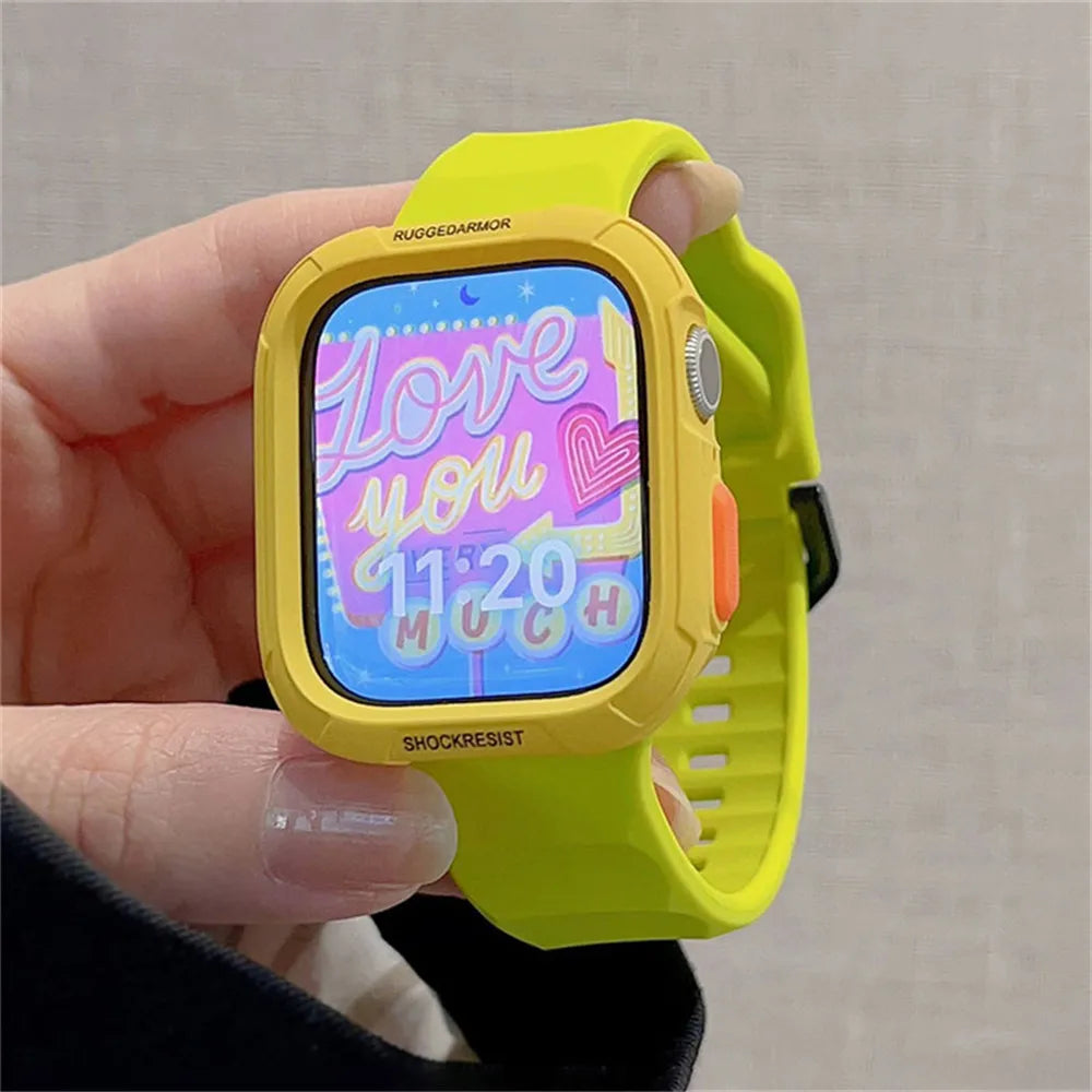 Bracelet de montre en silicone liquide + coque en TPU pour Apple Watch Ultra 2 3 49mm S11 S10 46mm 42mm 38 40 41 44 45mm pour iWatch SE 9 8 7 6
