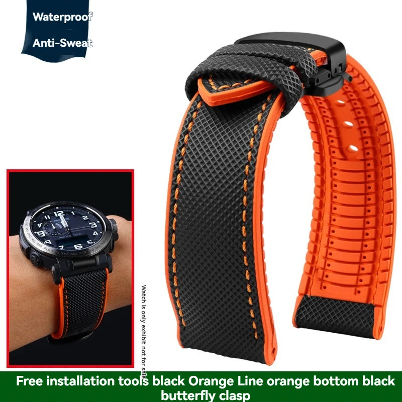 Cinturino per orologio in gomma e nylon per Casio PROTREK PRG-600YB PRG-650 PRW-6600 - Cinturino sportivo in tela e silicone da 24 mm