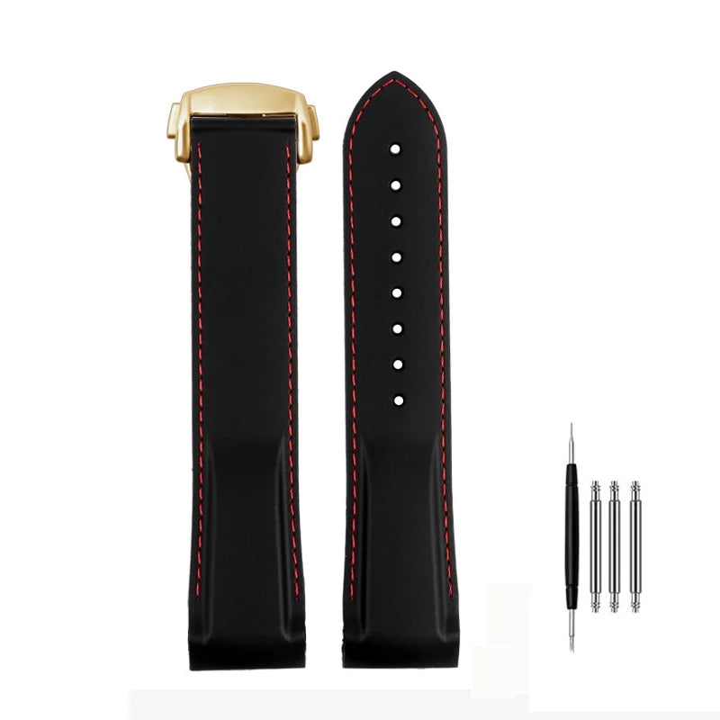 Cinturino per orologio da uomo in gomma e silicone, fibbia pieghevole, estremità curva, per Omega Seam84300 Speedmaster, 20 mm 21 mm 22 mm