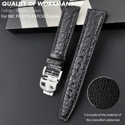 Cinturino per orologio americano in vera pelle di coccodrillo, 20mm 21mm 22mm, per orologi da pilota IWC Mark XVIII Portofino