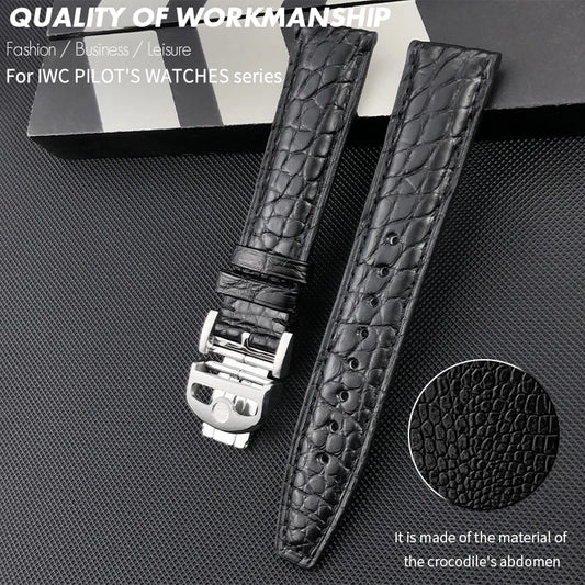 Cinturino per orologio americano in vera pelle di coccodrillo, 20mm 21mm 22mm, per orologi da pilota IWC Mark XVIII Portofino