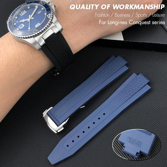 Cinturino per orologio convesso in morbida gomma fluorurata FKM, per Longines L3 830 835 Hydroconquest Conquest GMT V.H.P 21mm 22mm