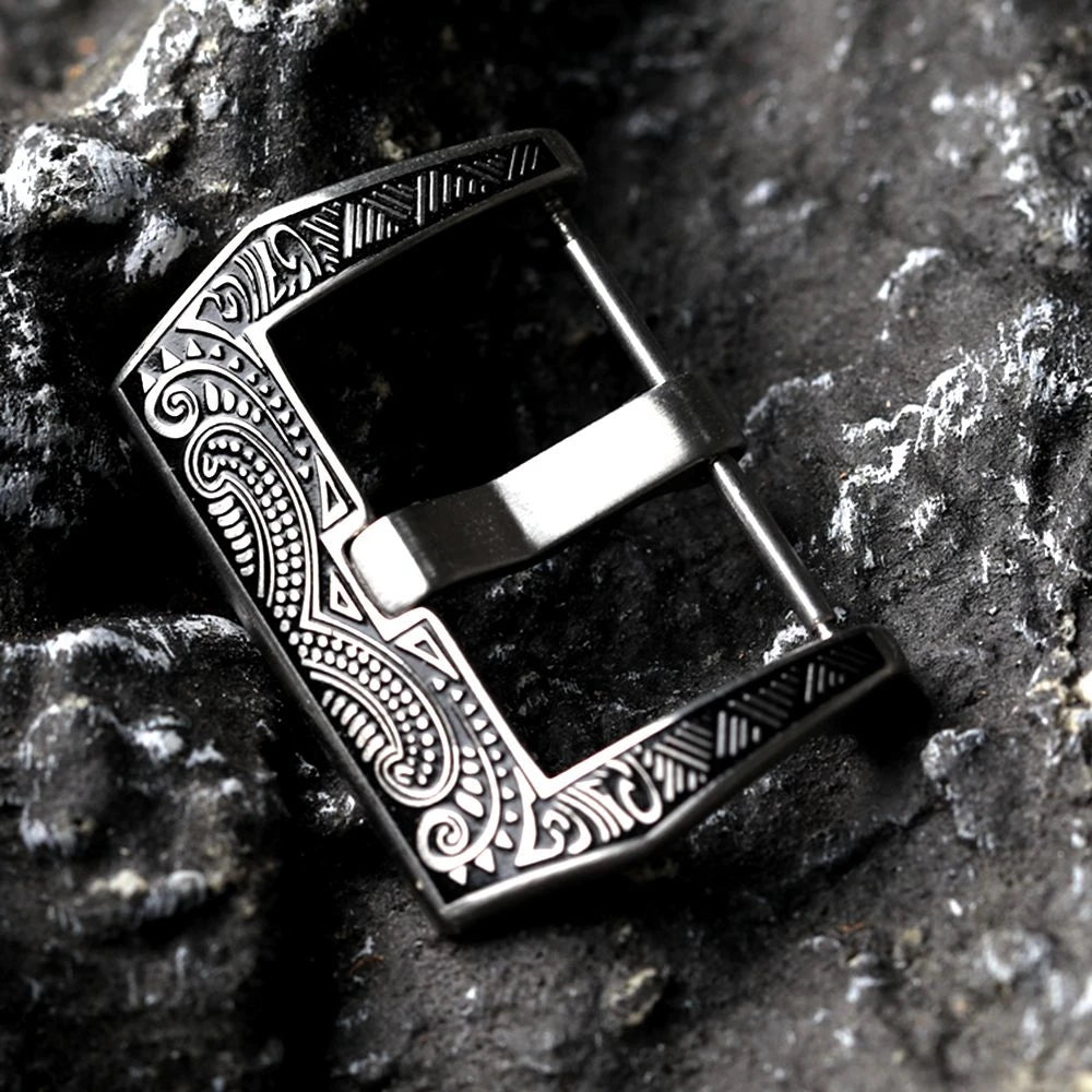 Chiusura goffrata, chiusura in acciaio inossidabile 304, chiusura incisa Maya da 20 mm, 22 mm, 24 mm, 26 mm, accessorio per cinturino in vera pelle