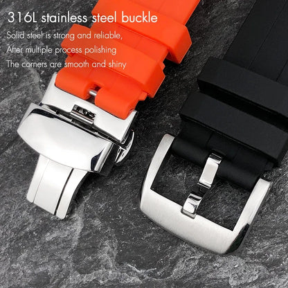 Curved End Rubber Watch Strap, 21mm 22mm, for Tissot T120 Seastar T120407A T120417A, Black Orange Silicone Watch Band