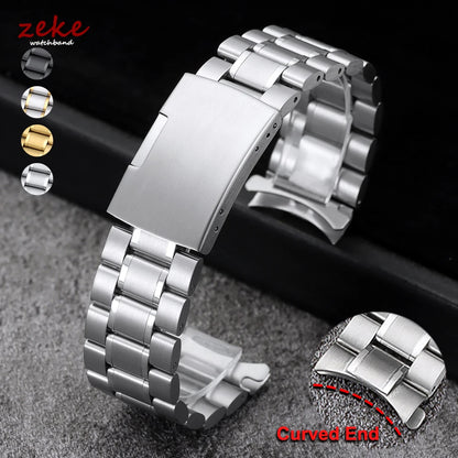 16mm 18mm 20mm 22mm 24mm extrémité droite incurvée Bracelet de montre en acier inoxydable argent or noir métal fermoir pliant Bracelet avec outil