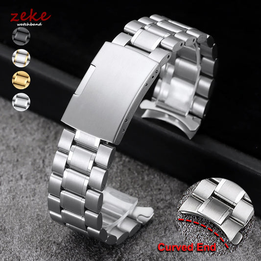 16mm 18mm 20mm 22mm 24mm extrémité droite incurvée Bracelet de montre en acier inoxydable argent or noir métal fermoir pliant Bracelet avec outil