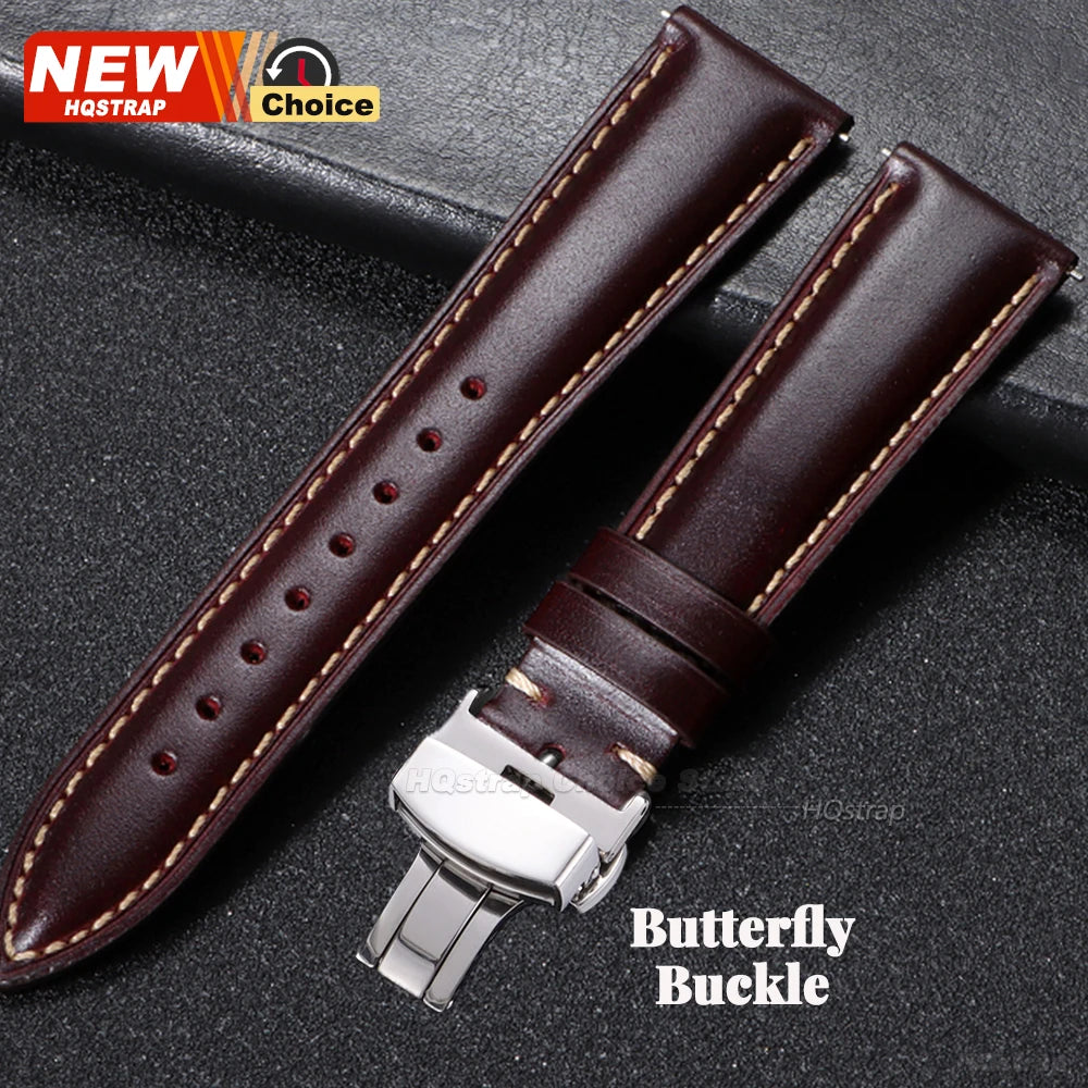Bracelet de montre vintage en cuir huilé avec boucle papillon 18mm 19mm 20mm 21mm 22mm pour homme et femme, fermoir à ardillon