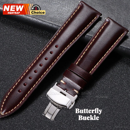 Bracelet de montre vintage en cuir huilé avec boucle papillon 18mm 19mm 20mm 21mm 22mm pour homme et femme, fermoir à ardillon