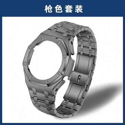 GM-2100 Metal Case Bracelet for Casio Oak Watch | Farmhouse Oak Mod Accessories | Replacement Bezel and Band Set (Silver/Black/Gold)