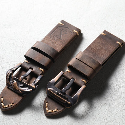 Handmade Bronze Buckle Strap, Compatible with Bronze Watch Accessories, 20MM 22MM 24MM 26MM Thick, Brown Leather Strap