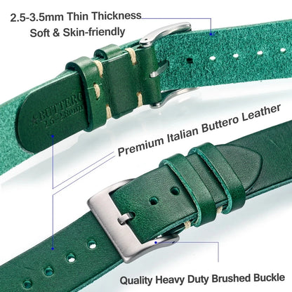 HEMSUT Men's Leather Watch Straps, Italian Buttero Handmade Watchband, Quick Release 18mm 20mm 22mm Vintage Round Replacement