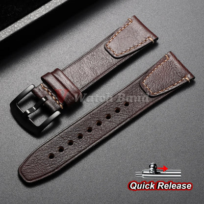 Bracelet de montre en cuir de vache véritable vintage 18mm 20mm 22mm, à dégagement rapide, universel, style rétro, pour femmes et hommes