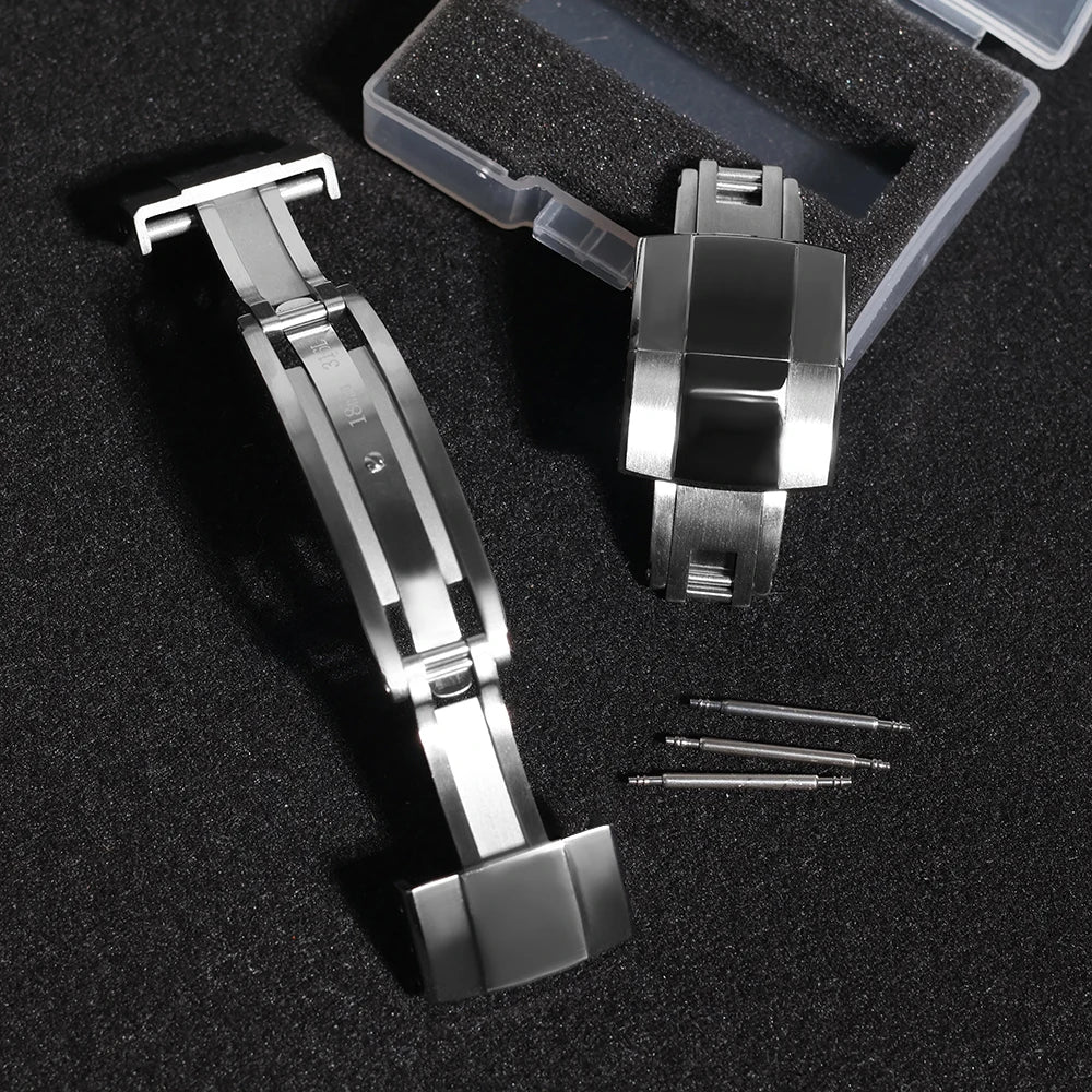 316L Stainless Steel Daytona Deployment Clasp, 16mm 18mm 20mm, Replacement, Two Tone Brushed Polished Finish Buckle
