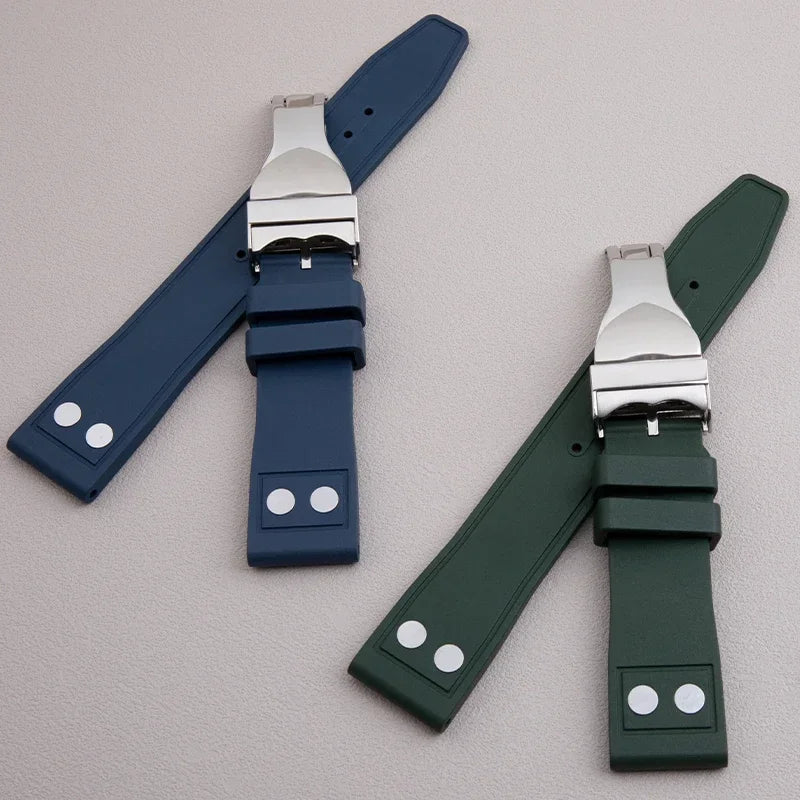 Universal Fluoro Rubber Watch Strap, 20mm 22mm, Universal Accessories for Tudor Black Bay GMT Pelagos Strap, Rivet Style, FKM Rubber Strap