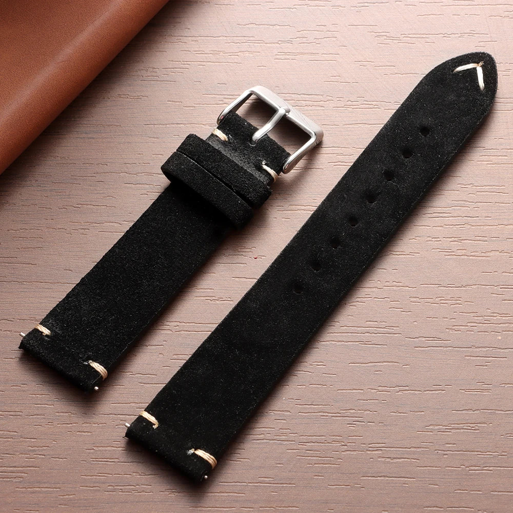Bracelet de montre Vintage en cuir suédé, bracelet de montre en cuir de veau à dégagement rapide, 14/16/18/19/20/21/22mm, bracelet de remplacement avec boucle ardillon