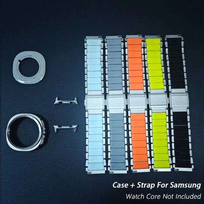 Bracelet de luxe + étui pour Samsung Galaxy Watch 8 40mm 44mm 8 Classic 46mm, étui à couverture complète, boucle magnétique