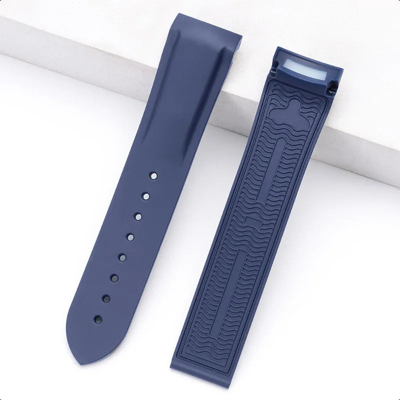 Bracelet de montre en Silicone 20mm 22mm, noir bleu, en caoutchouc, extrémité incurvée, étanche, pour hommes et femmes, pour Omega Seamaster 300