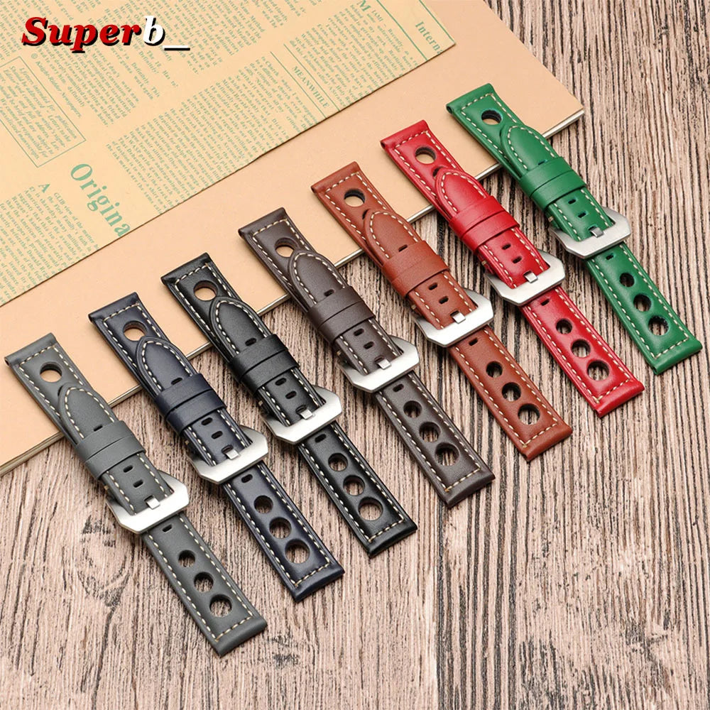 Bracelets de montre en cuir véritable 20mm 22mm 24mm 26mm, noir, bleu, marron, vintage, pour femmes et hommes