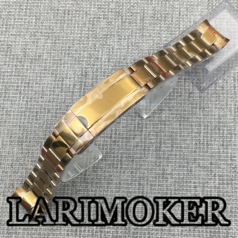 LARIMOKER 20mm 904L bracelet solide en acier inoxydable Bronze bracelet de montre boucle pliante huîtres/jubilé bracelet pour hommes