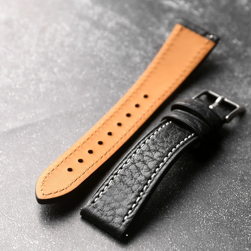 Bracciale in pelle di vacchetta fatto a mano, 18 19 20 21 22MM, cinturino morbido in vera pelle a sgancio rapido da uomo, stile vintage, vera pelle italiana