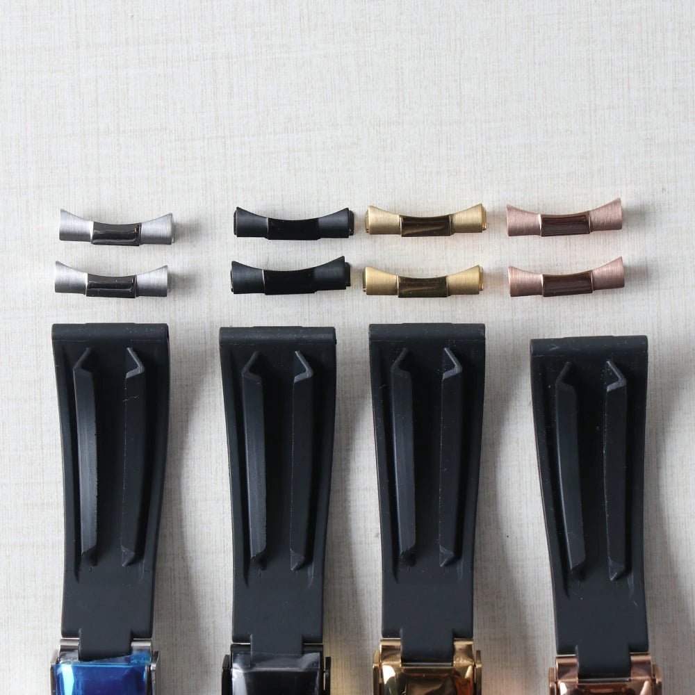 Bracelet de montre en caoutchouc de 20mm pour Yacht-Master Seiko Daytona Submariner, extrémité incurvée avec boucle Endlink, Bracelet en Silicone noir