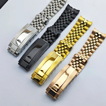20mm Steel Bracelet - Silver/Black Men's Watch Accessory Replacement Strap, Suitable for GMT Case, with Sliding Folding Clasp