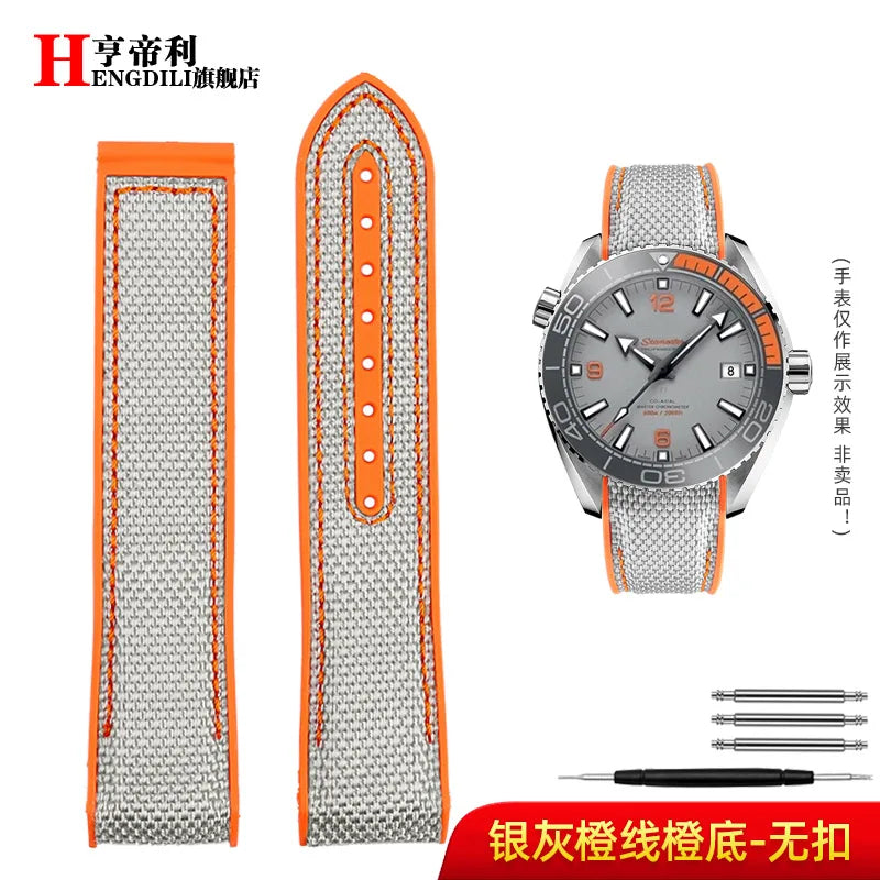 Bracelet à extrémité incurvée pour hommes, 8 couleurs, pour Omega Seamaster 300 Ocean Speedmaster 8900 Planet Ocean, 20m 22mm, tissu en Nylon et caoutchouc