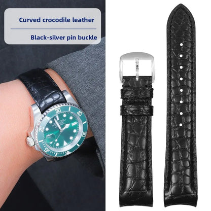 Bracelet de montre incurvé en peau de Crocodile, 20mm 22mm, pour Rolex Omega Tissot IWC Seiko, Bracelet en cuir véritable souple pour hommes