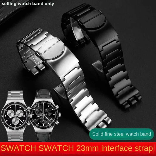 Cinturino per orologio in acciaio inossidabile, solido, 23mm, argento nero, per Swatch uomo, Irony, taglia grande, fibbia deployante, accessori