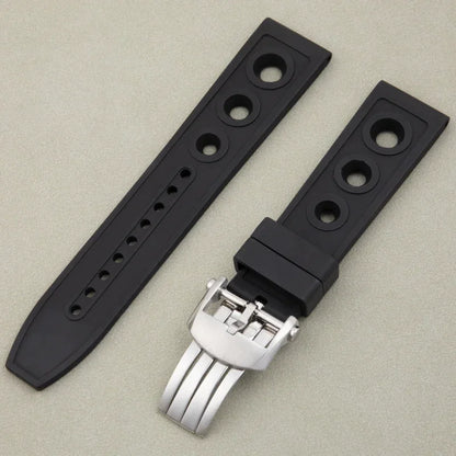 Black FKM Fluoro Rubber Watch Strap, Soft, 22mm, Replacement for Breitling Watch Band, for Superocean Navitimer Avenger Belt