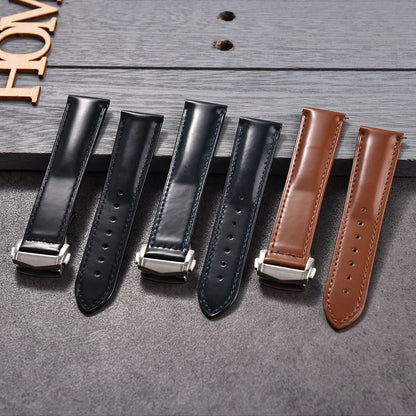 Cinturino in pelle bovina con fibbia pieghevole 19 20 21 22mm per Omega Seamaster, cinturino universale da uomo di alta qualità a sgancio rapido