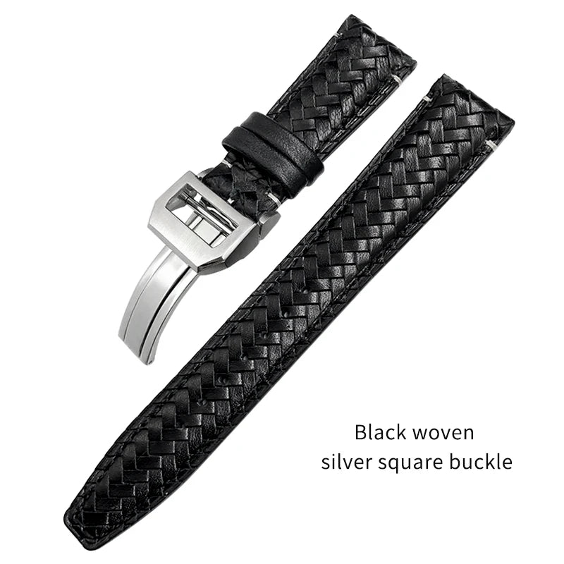 Bracelet de montre tissé en cuir de vachette pour IWC, bracelet de montre en cuir véritable, extrémité incurvée, marque de pilote portugaise, haute qualité, 20mm, 21mm, 22mm