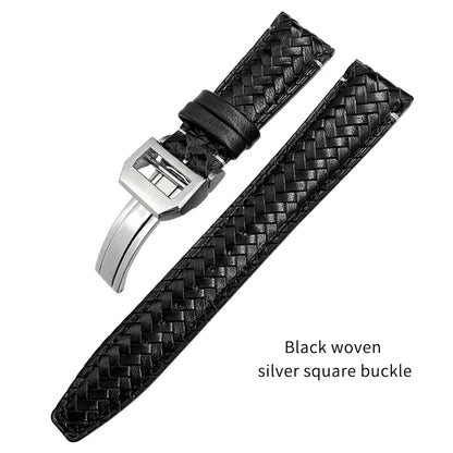 Bracelet de montre tissé en cuir de vachette pour IWC, bracelet de montre en cuir véritable, extrémité incurvée, marque de pilote portugaise, haute qualité, 20mm, 21mm, 22mm