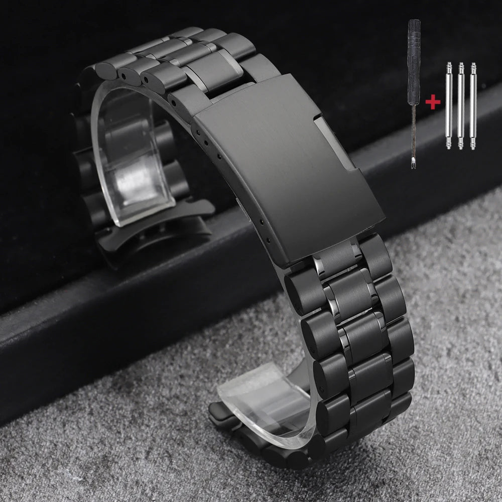 16mm 18mm 20mm 22mm 24mm extrémité droite incurvée Bracelet de montre en acier inoxydable argent or noir métal fermoir pliant Bracelet avec outil