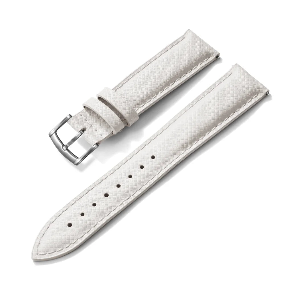 STAPELP – Fabric Sailcloth Strap, 18mm, 19mm, 20mm, 22mm, Top FKM + Leather Base, Textured Rubber Watch Straps, Quick Release Pin Buckle