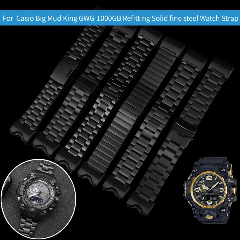 Cinturino da uomo in acciaio inossidabile per orologio Casio G-SHOCK GWG-1000-1A/A3/1A1 GB/GG, nero, sportivo, impermeabile, accessori