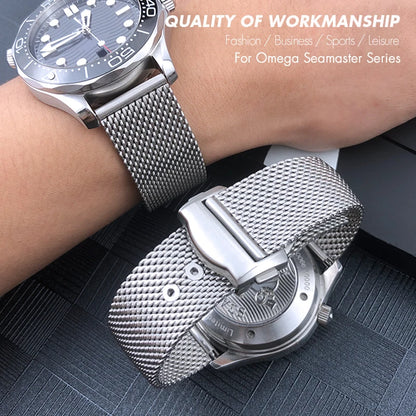 Cinturino per orologio in acciaio inossidabile 316L di alta qualità, 19mm 20mm, per Omega 007 Seamaster Speedmaster 300, Bracciali in metallo intrecciato