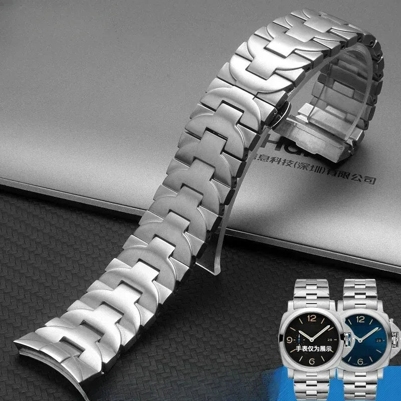 24mm pour Panerai Luminor série pam441 111 interface arc hommes bracelet de montre solide en acier inoxydable noir accessoires