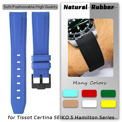 20mm Rubber Watch Strap for Tissot IWC Seiko 5 Hamilton Certina Oris Khaki Blue Brown Curved End 19mm Silicone Dive Watch Band