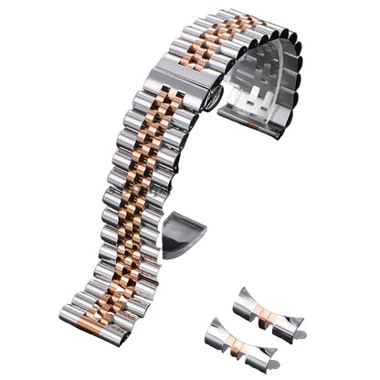 Solid steel watch bracelet for Rolex, flat and curved ends - with tool