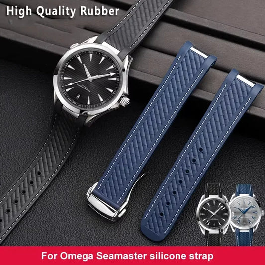 Cinturino di ricambio in gomma per Omega AT150 Seamaster 300 AQUA TERRA, cinturino per orologio da immersione in silicone, cinturino nero/blu da 20 mm
