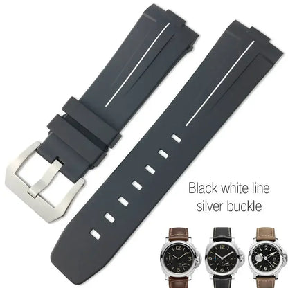Bracelet de montre en caoutchouc naturel à extrémités courbes, 24mm, pour Panerai LUMINOR PAM00357 00111 01312, bracelet de montre en Silicone, outils gratuits