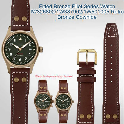 Cow Leather With Bronze Rivets Watchbands 22mm 20mm 21mm Fit For IWC  Big Pilot’s Watch IW501005 IW387902 Spitfire Strap Bracelet