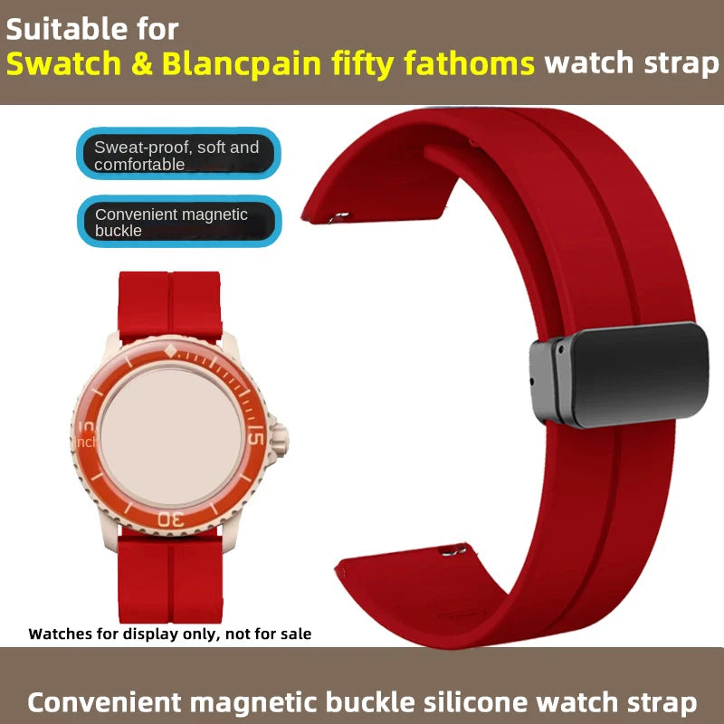 Cinturino in silicone morbido da uomo e donna, per Swatch, Blancpain Fifty Fathoms, Five Ocean, blu, arancione, verde, grigio, strumento, marca Co, 22mm