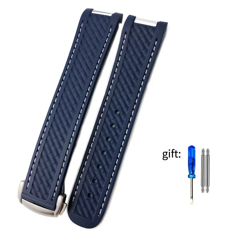 Rubber Watch Strap for Omega AT150 Seamaster 300 AQUA TERRA Dive Watch Straps Black Blue Silicone Watchband 20mm