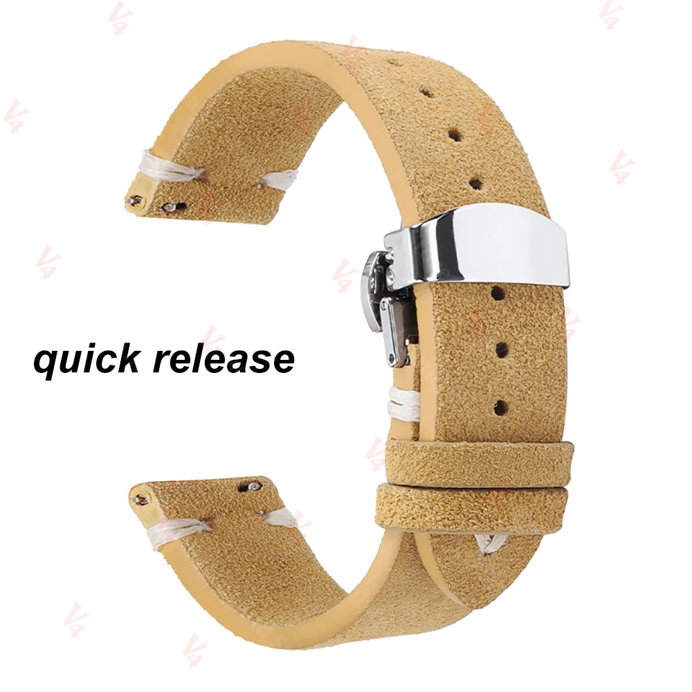 柔らかいスエード製時計ベルト、18mm/20mm/22mm、Huawei GT2/3・Seiko・Omegaヴィンテージ用、クイックリリース、フォールディングバックル