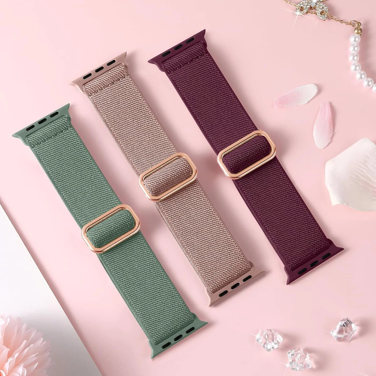 Lot de 3 bracelets élastiques en nylon pour Apple Watch Series 10/11 42mm 46mm, boucle sportive extensible en nylon pour iWatch Series 10 9 8 7 6 5 4