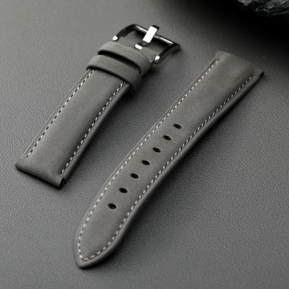 Grey frosted leather strap, 20MM x 18MM cowhide top layer, retro style, suitable for mechanical watch strap
